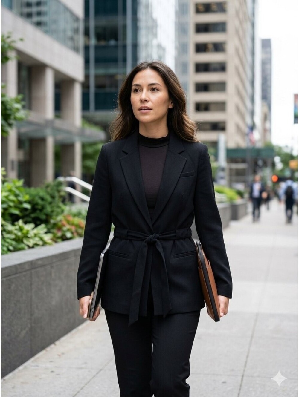 NWT Calvin Klein Tie Waist Blazer Jacket 14 Black Crepe Cinched Quiet Luxury Sui